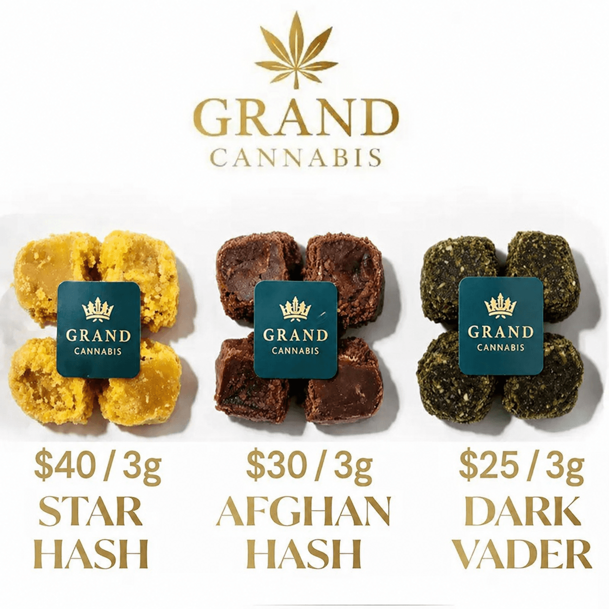 GRAND CANNABIS- STAR HASH , AFGHAN, DARK VADER product listing