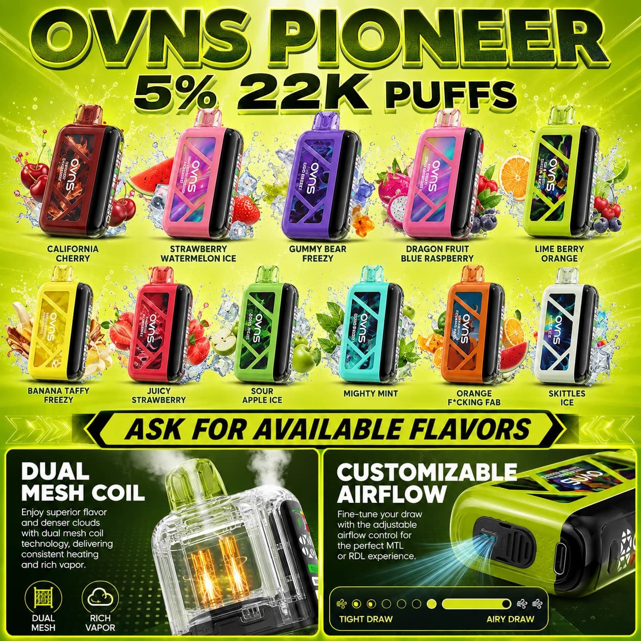 OVNS PIONEER – 5% | 22K PUFFS NVape