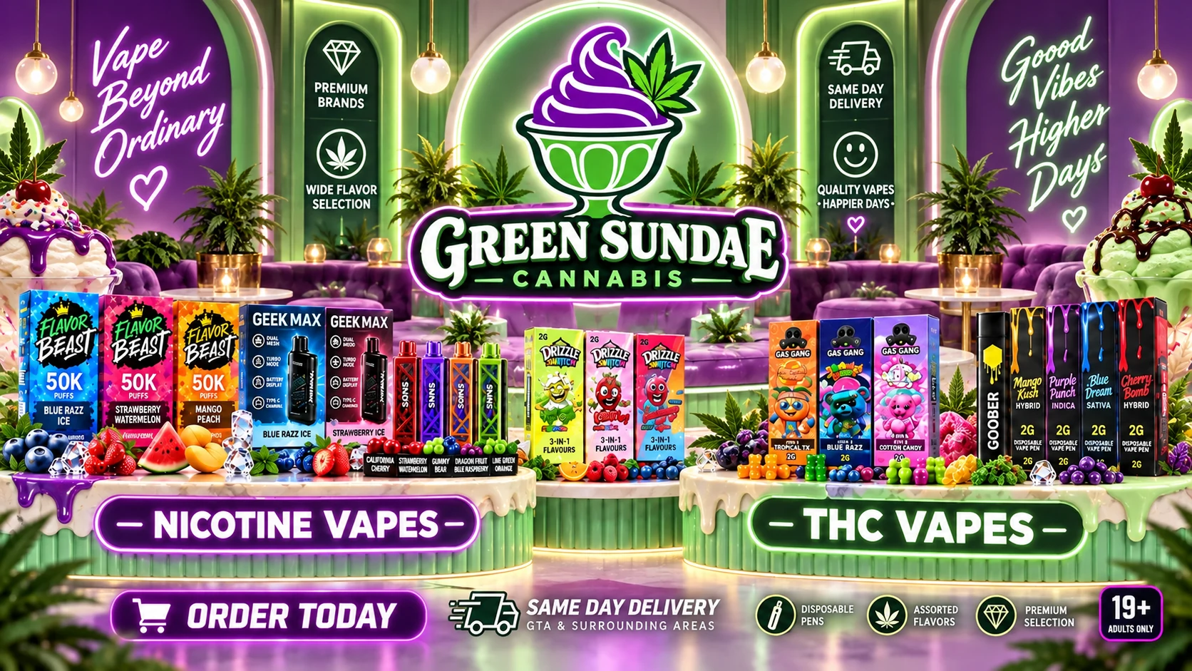 Green Sundae Cannabis Dispensary in Mississauga — nicotine and THC vapes